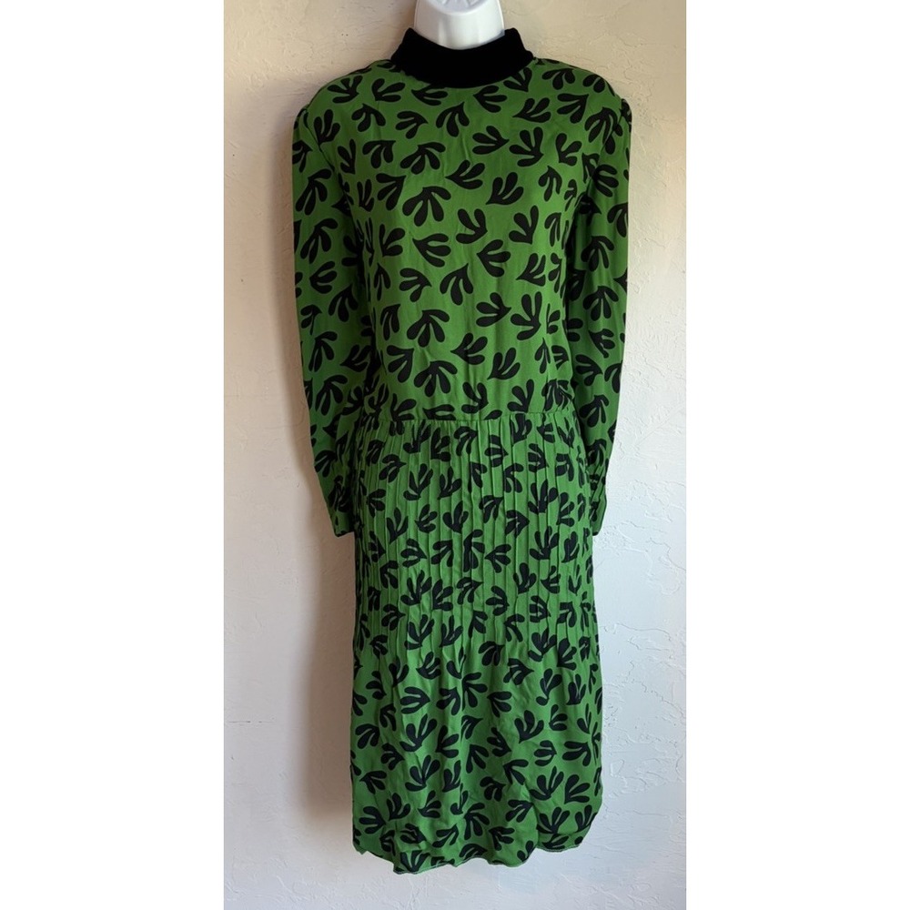 Vintage 80s Carolina Herrera Midi Dress 16 Maximalist Luxury Balliets High Neck